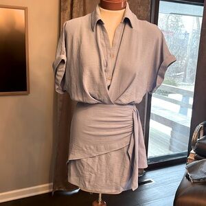 Blue blouson top shirt mini dress
